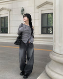 One Off Slit Shirring Long Sleeve T-shirt