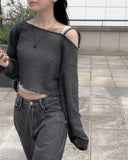 Leaven Off Slit Ribbon Crop Knit