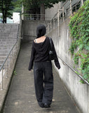 Feather Black Blue Wide Denim Pants