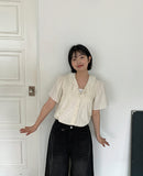 Hoden Collar Frill Short Sleeve Blouse