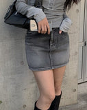 Alt Black Denim Washing Denim Mini Skirt