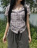 Enha Check Hood String Shirt