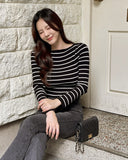 Judielle Stripe Rib Boat Neck Knit