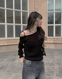 D’lzu One Shoulder Off Ribbon Boucle Knit
