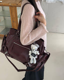 Tommy Stud Zipper Leather Shoulder Bag