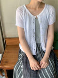 Hitu Summer Openwork Knit Short Sleeve Cardigan