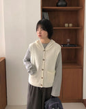 Egelli Cable Button Hood Knit Vest