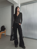 Akan eyelet strap semi-bootcut pants