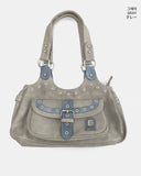 Chaper Rivet Buckle Leather Shoulder Bag