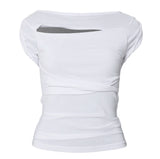 Asymmetrical Draped Roll-Up T-Shirt