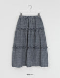 Hebit Seersucker Check Frill Long Skirt