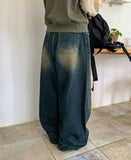 Dyuijeu ribbed washing wide denim pants