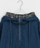 Torain Check Denim Hood Anorak Sweatshirt