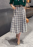 Macaroon Check Button A-Line Long Skirt (Belt Set)