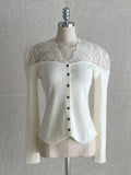 Shuel Lace Puff Color Matching Knit Cardigan