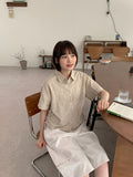 Elle shirring strap check roll-up short sleeve shirt