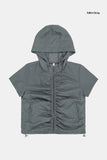 Active hooded nylon shirring zip-up