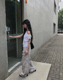 Daming One Shoulder Off Shirring Ribbon T-Shirt
