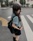 Sky Crop Denim Short Sleeve Shirt
