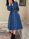 Happiness Denim Shirt Long One Piece (Belt Set)