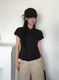Alone Collar Cap Sleeve Wrinkle Short Sleeve Blouse Shirt