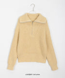 Eponde wool hachi half-zip collar knit