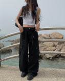 Denti Black Blue Cargo Strap Wide Pants