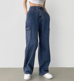 American Casual Cargo Pocket Classic Long Wide Denim Pants