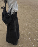 Flak Cargo Black Denim Long Skirt