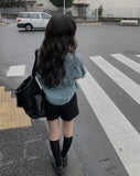 Sky Crop Denim Short Sleeve Shirt