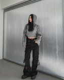 Akan eyelet strap semi-bootcut pants