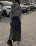 Fury Black Denim Cargo Long Skirt