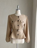 Deca Peplum Trench Jacket Blouse (Belt Set)