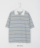 Hennata Collar Stripe Over Short Sleeve Tee