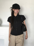 Alone Collar Cap Sleeve Wrinkle Short Sleeve Blouse Shirt