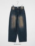 Dyuijeu ribbed washing wide denim pants
