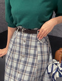 Macaroon Check Button A-Line Long Skirt (Belt Set)