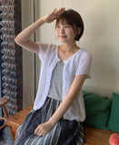Hitu Summer Openwork Knit Short Sleeve Cardigan