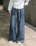 Fend Strap Wide Denim Pants
