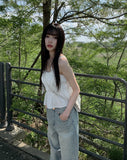 Fearin Shirring Sleeveless Ribbon Blouse