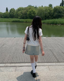 Sege Belt Denim Pleated Mini Skirt