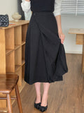 Yuloy Unbalanced Wrap Pleated Banding Long Skirt