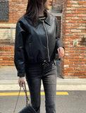 Kellyanne Collar String Leather Jacket