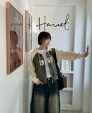 Heiru Lettering Crop Two Way Hood Zip-Up - Long Sleeve ver