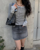 Alt Black Denim Washing Denim Mini Skirt