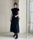 Shua Back Button Repeat Flare Knit One Piece (Belt set)