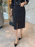 Elisa tweed slit skirt