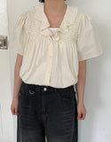 Hoden Collar Frill Short Sleeve Blouse