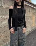 Irene one-shoulder muffler t-shirt set