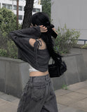 Leaven Off Slit Ribbon Crop Knit